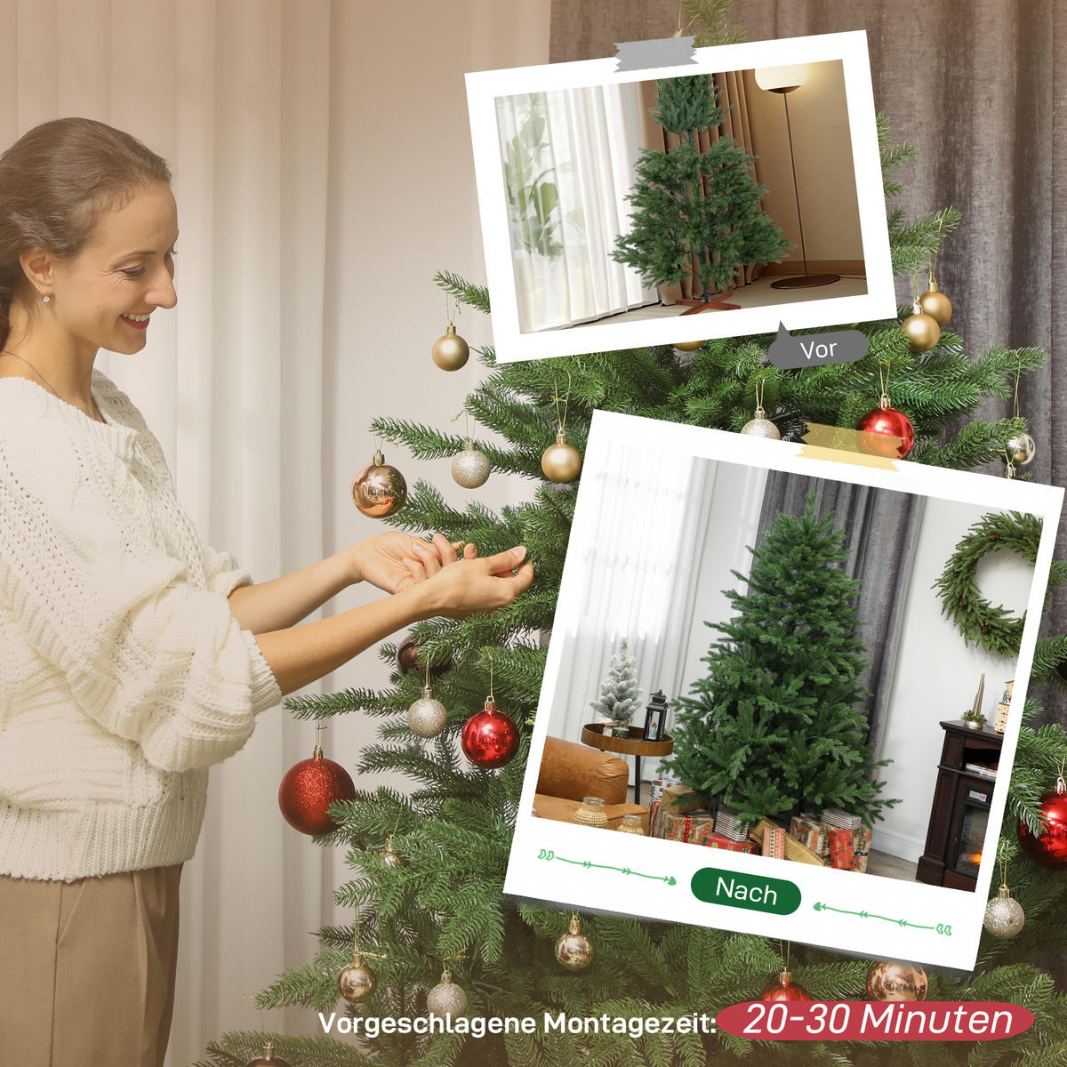 WEIHNACHTSBAUM künstlich 180 cm Christbaum mit 713 Zweigen, Kiefernholzsockel - Grün, Kunststoff (180cm) - HOMCOM