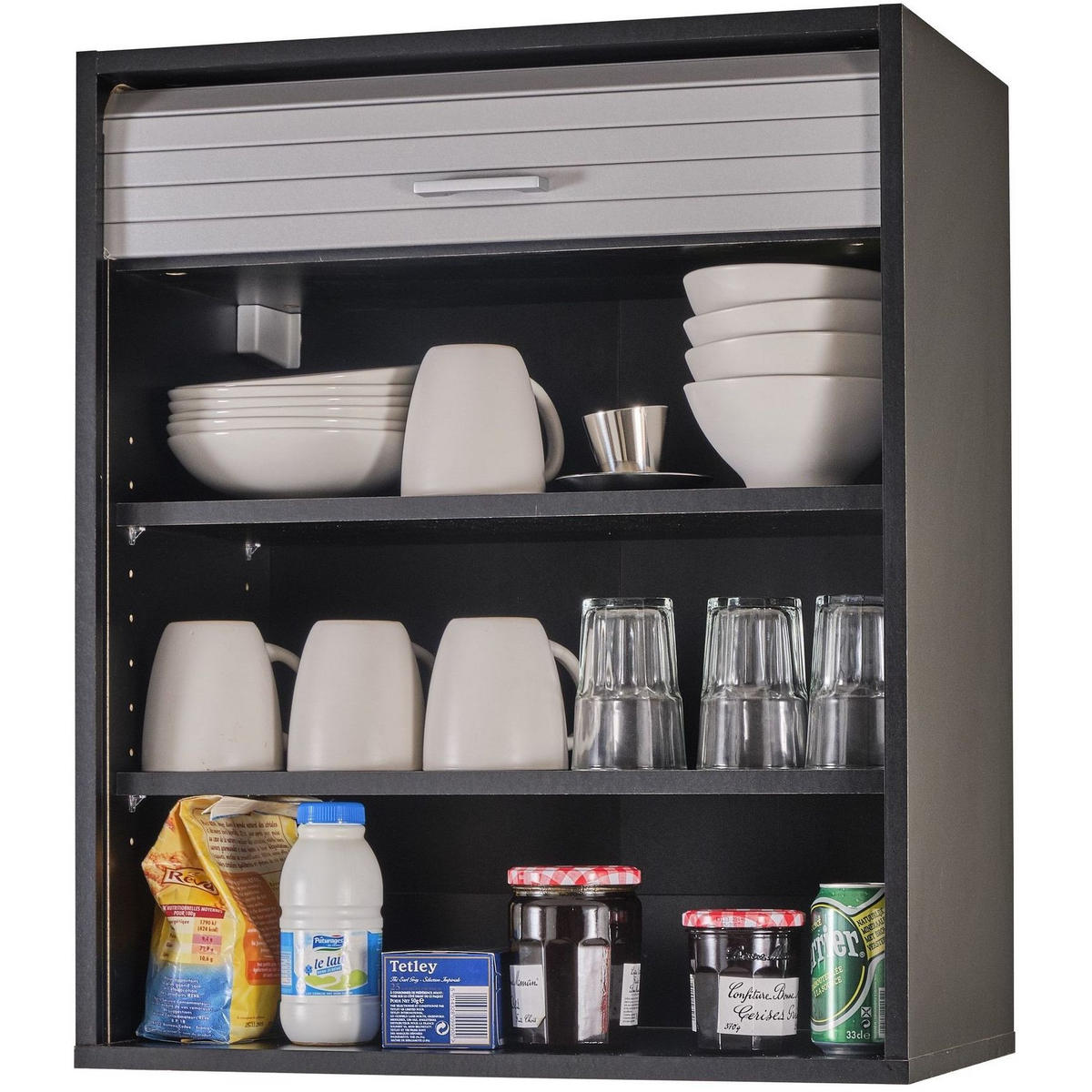 KÜCHENOBERSCHRANK mit Rolladentür 35/60/72cm - Schwarz, Holzwerkstoff (60/72/35cm) - Simmob