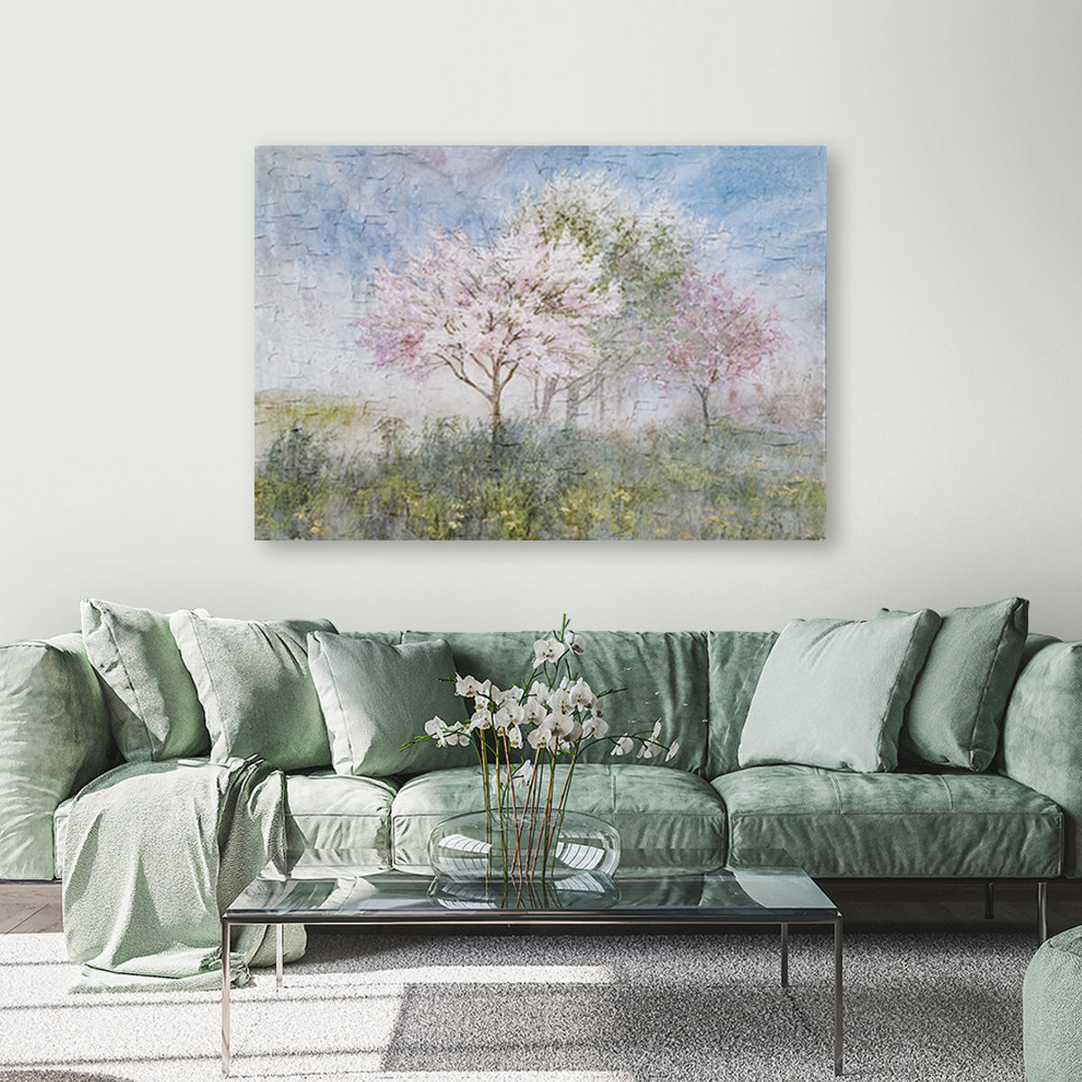 WANDBILD ein blühender baum in der alten wiese - Multicolor, Textil (60/40cm) - Feeby