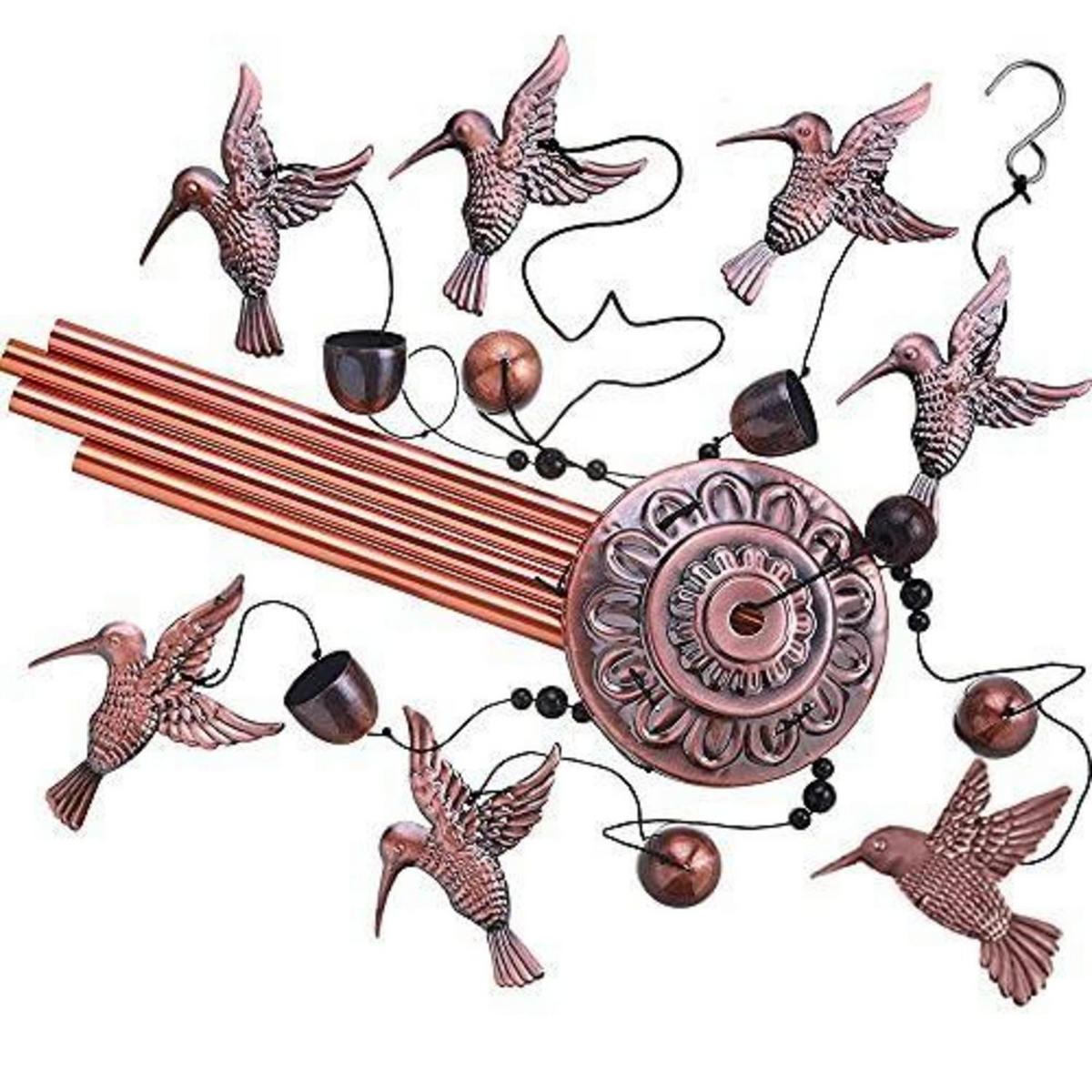 WINDSPIEL Vogel-Design Kupfer-Optik mit 4 Rohren - Bronzefarben, Metall (88.9/11.2/11.2cm)