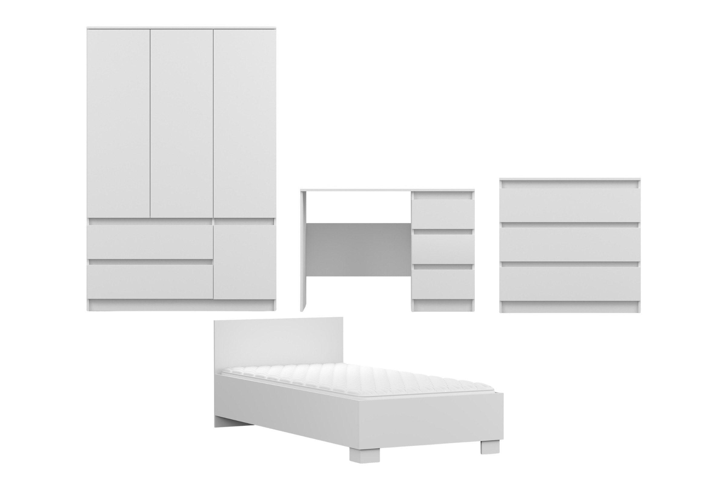 JUGENDZIMMER-SET SIMO E 4-teilig in Weiß - Weiß, Holzwerkstoff (414/180/96cm) - Deine Möbel 24