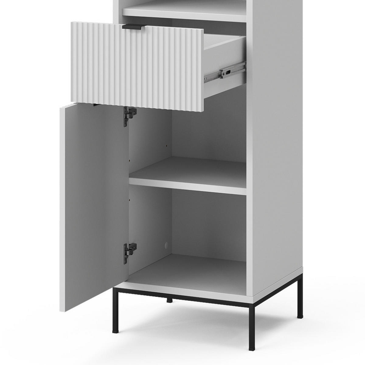 BADSCHRANK Eliza Weiß 40 x 190 cm mit Türen, und Schublade - Weiß, Holzwerkstoff (40/190/35cm) - Vicco