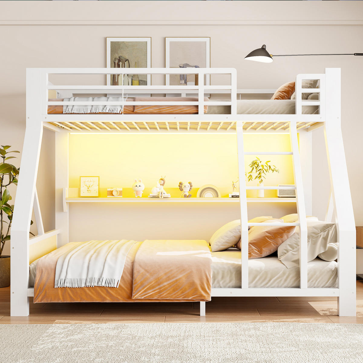 ETAGENBETT 90/140/200 cm mit LED, DE-41604, in Weiß - Weiß, Metall (140/200cm) - ComfortXL