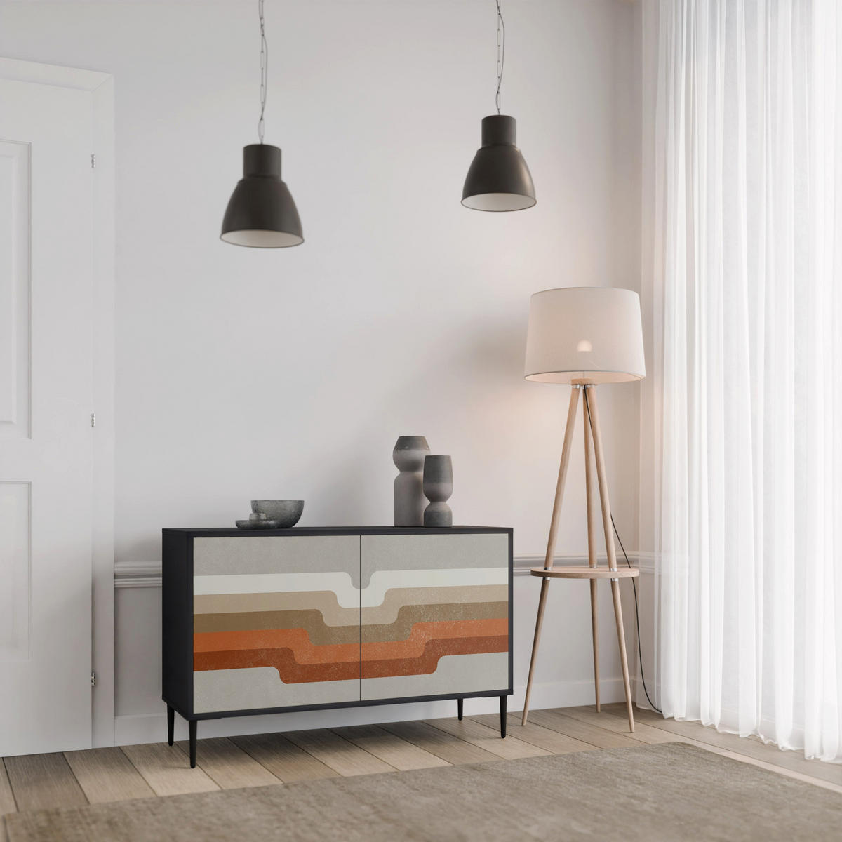 SIDEBOARD PECULIAR TRAIL, Eicheneffekt, 111x42x77,5 cm, 2 Türen - Eichefarben/Buchefarben, Holzwerkstoff/Buchenholz (111/77.5/42cm) - SpaceRebels