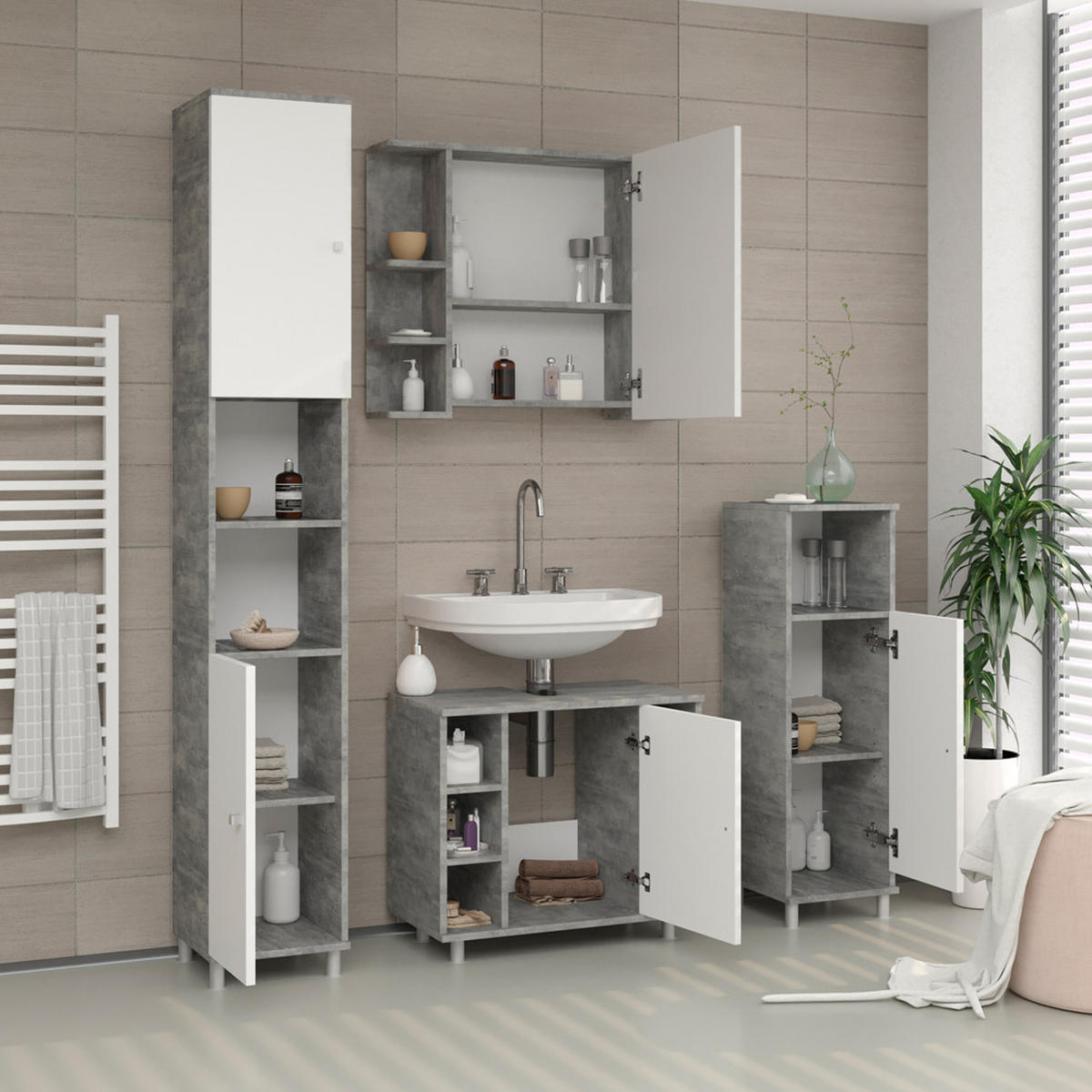 BADSPIEGELSCHRANK Fynn Beton 79.6 x 64 cm - Grau, Holzwerkstoff (79.6/64/21.2cm) - Vicco