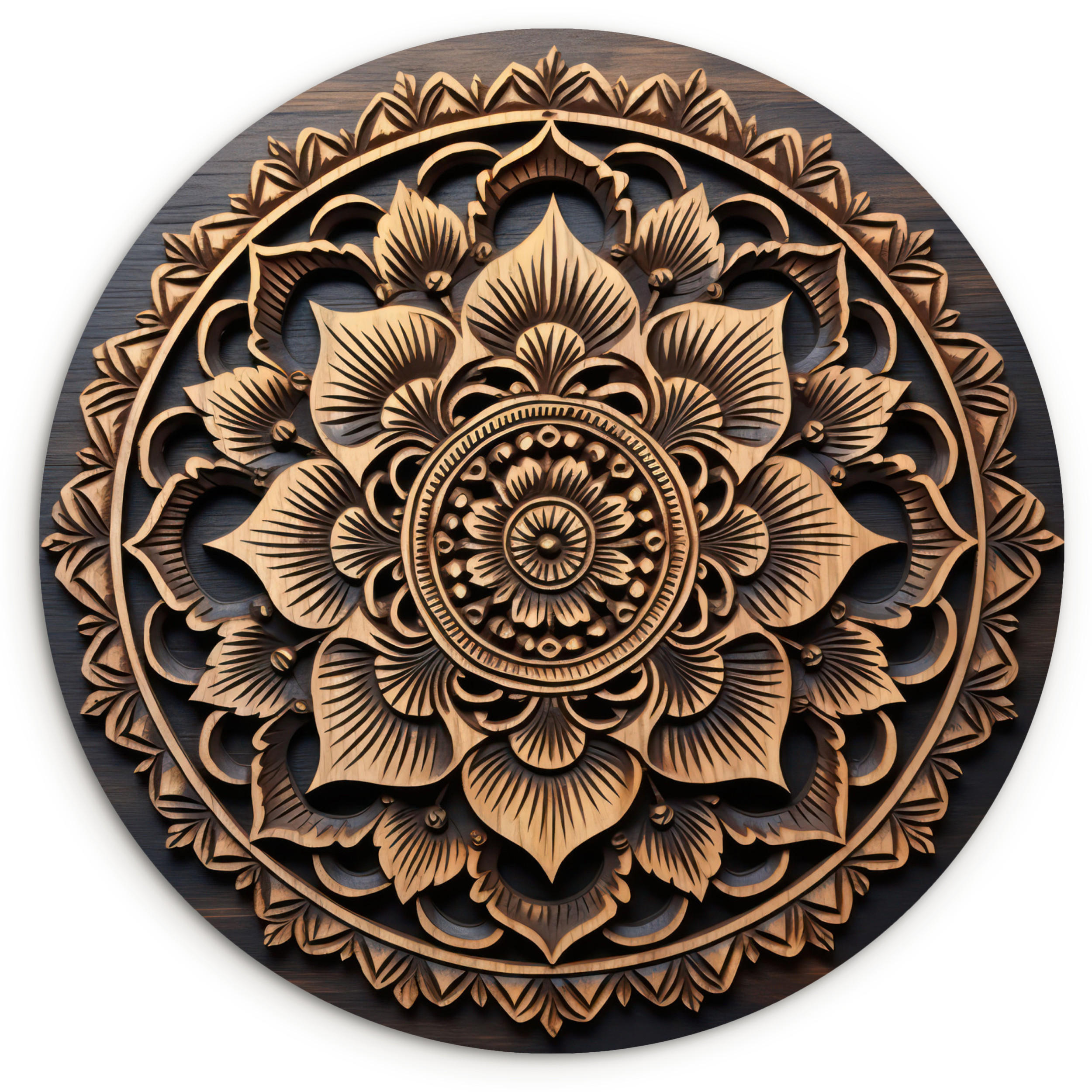 MuchoWow NÁSTĚNNÝ OBRAZ Mandala - dřevo - květiny - hnědá 30x30 cm
