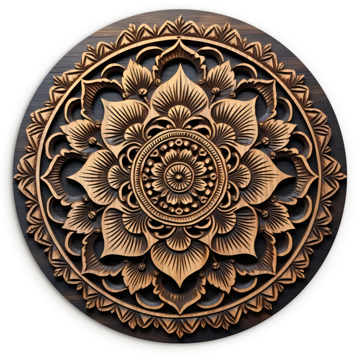WANDBILD Mandala - Holz - Blumen - Braun 140x140 cm - Gelb, Kunststoff (140/140cm) - MuchoWow
