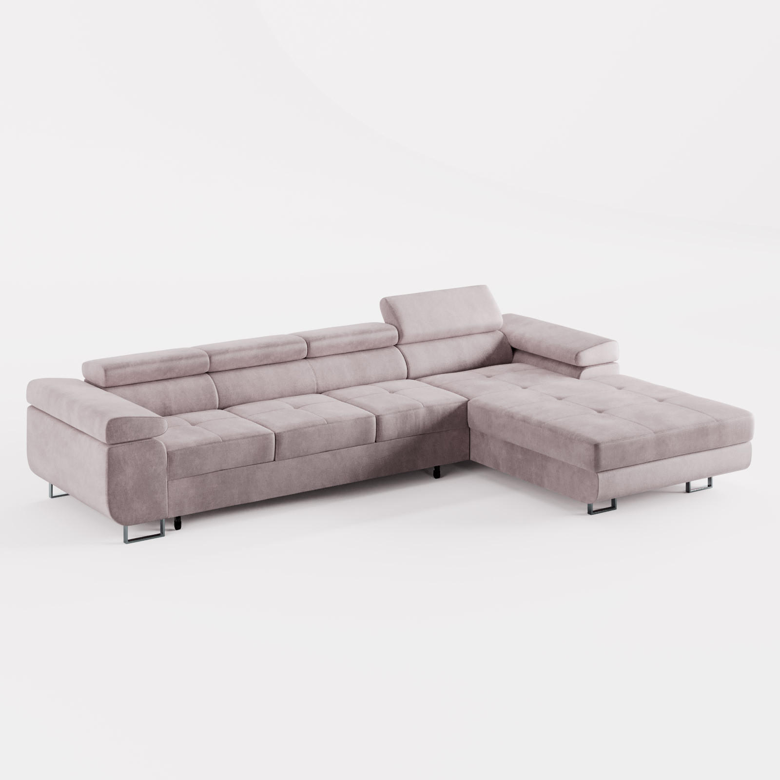 ECKSOFA VEMO CORE PLUS Rechts Hellrosa Velours-Stoff mit Schlaffunktion und Bettkasten - Pink, Holz/Metall (350/205cm) - Barchello