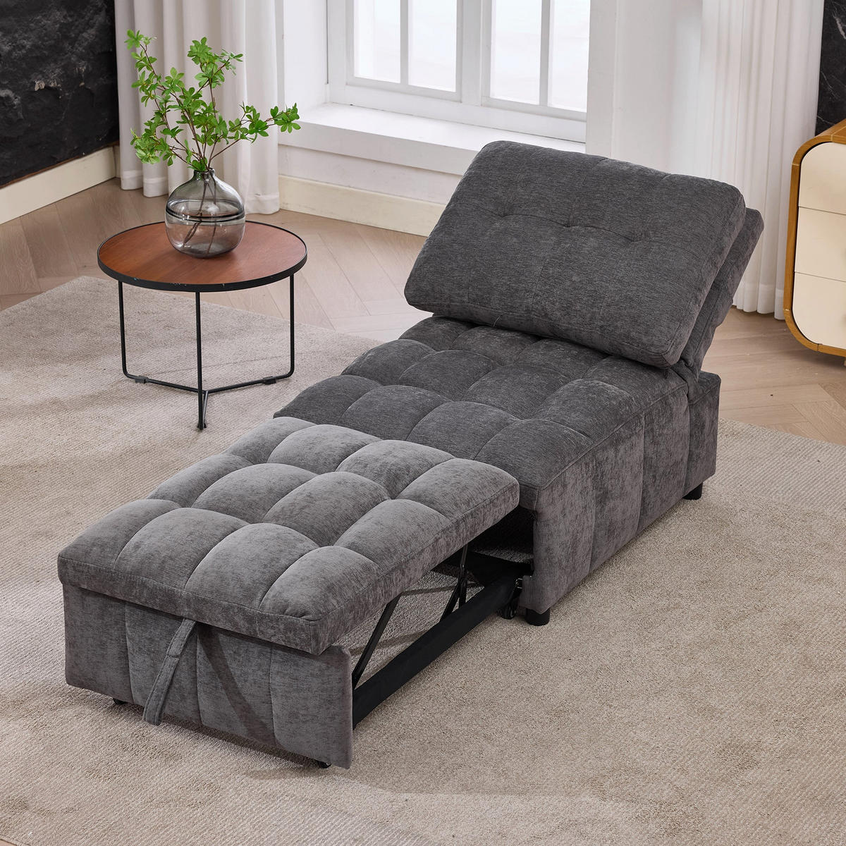 SCHLAFSESSEL aus Stoff, Verstellbare Rückenlehne, Grau - Grau, Textil (95/76/68cm) - Urban Meuble