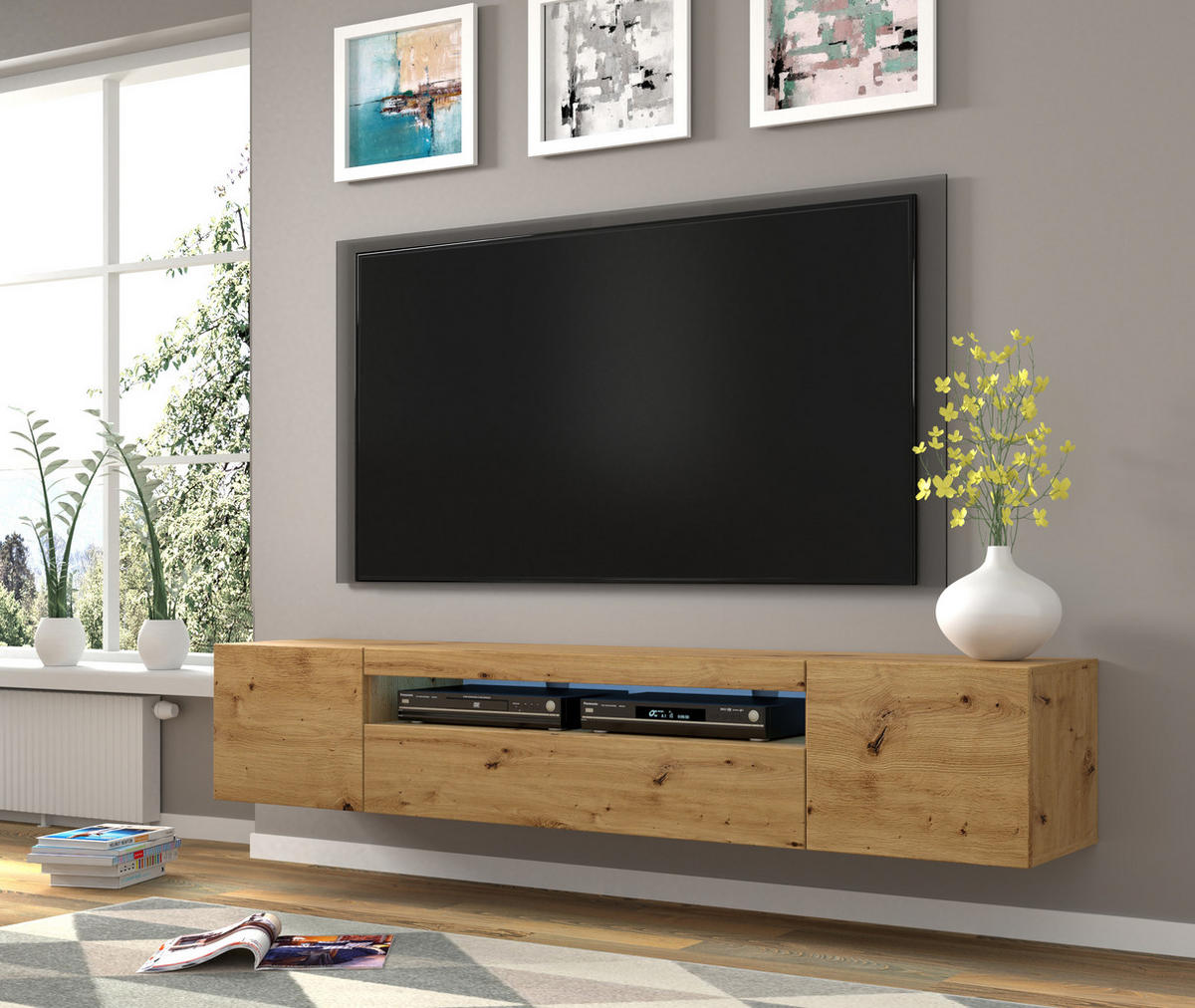 TV LOWBOARD Artisan Eiche 200/42/37 - Eiche Artisan, Holzwerkstoff (200/42/37cm) - RAUMHIRSCH FURNITURE