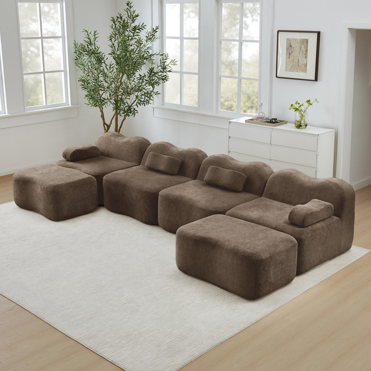 WOHNLANDSCHAFT DE-34348 4-Sitzer mit 2 Ottomans Braun - Braun, Textil (167/70/384cm) - ComfortXL