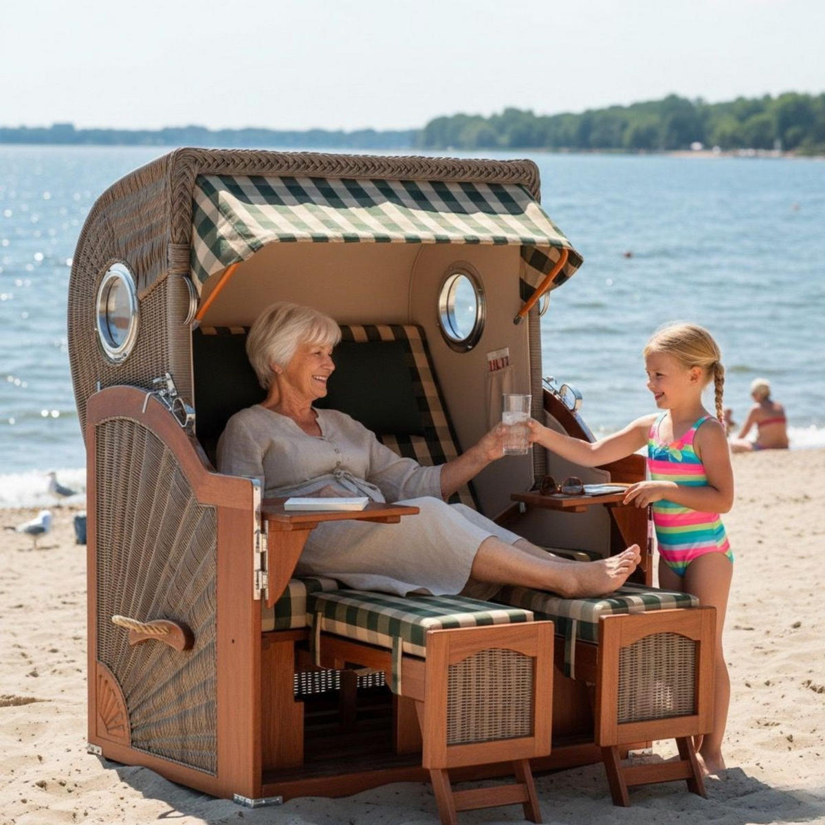 STRANDKORB 2-Sitzer Düne Mahagoni 506 - Dunkelgrün/Braun, Holz (125/170/80cm) - Mr. Deko
