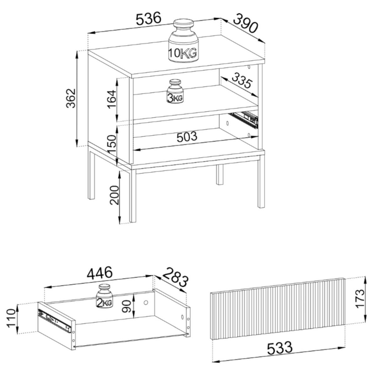 NACHTTISCH Tosena Greige 54 cm - Kaschmir/Goldfarben, Holzwerkstoff/Metall (53.6/56.2/39cm) - Selsey