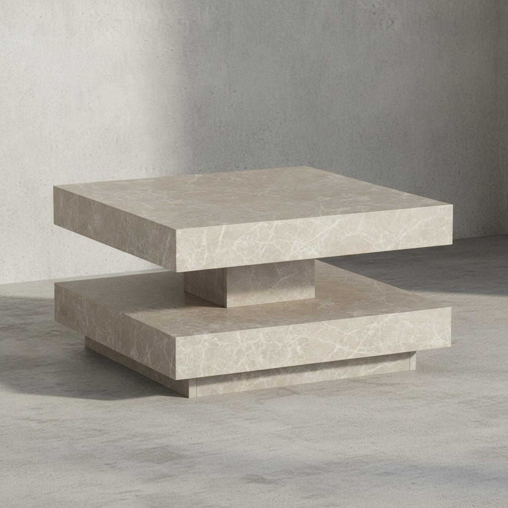 COUCHTISCH in Stein-Optik mit Stauraum, Modernes Design, Quadratisch, Beige 60x60x34 cm - Beige, Holzwerkstoff (60/60/34cm) - KADIMA DESIGN