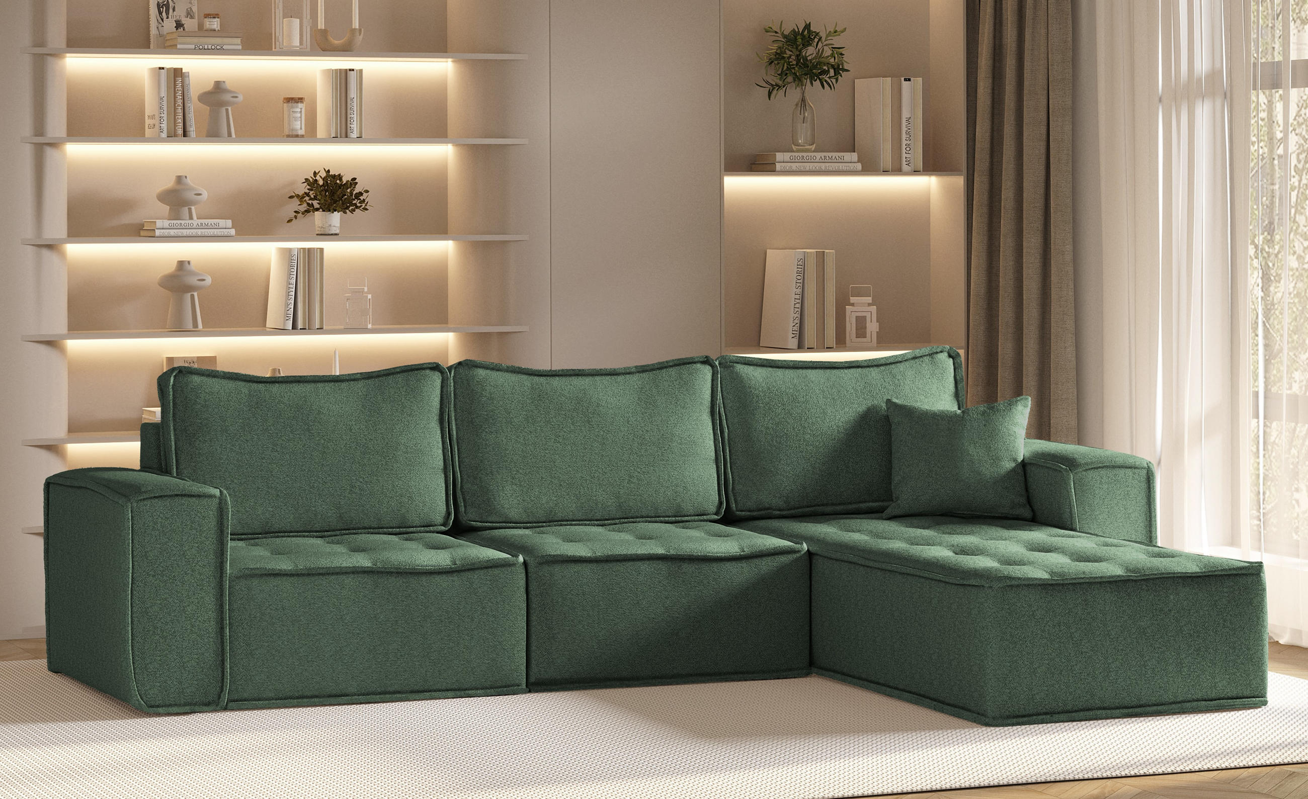 ECKSOFA L-förmige Bohoo-Maxi Hellgrün Rechts - Hellgrün, Holz (292/192cm) - Kaiser Möbel