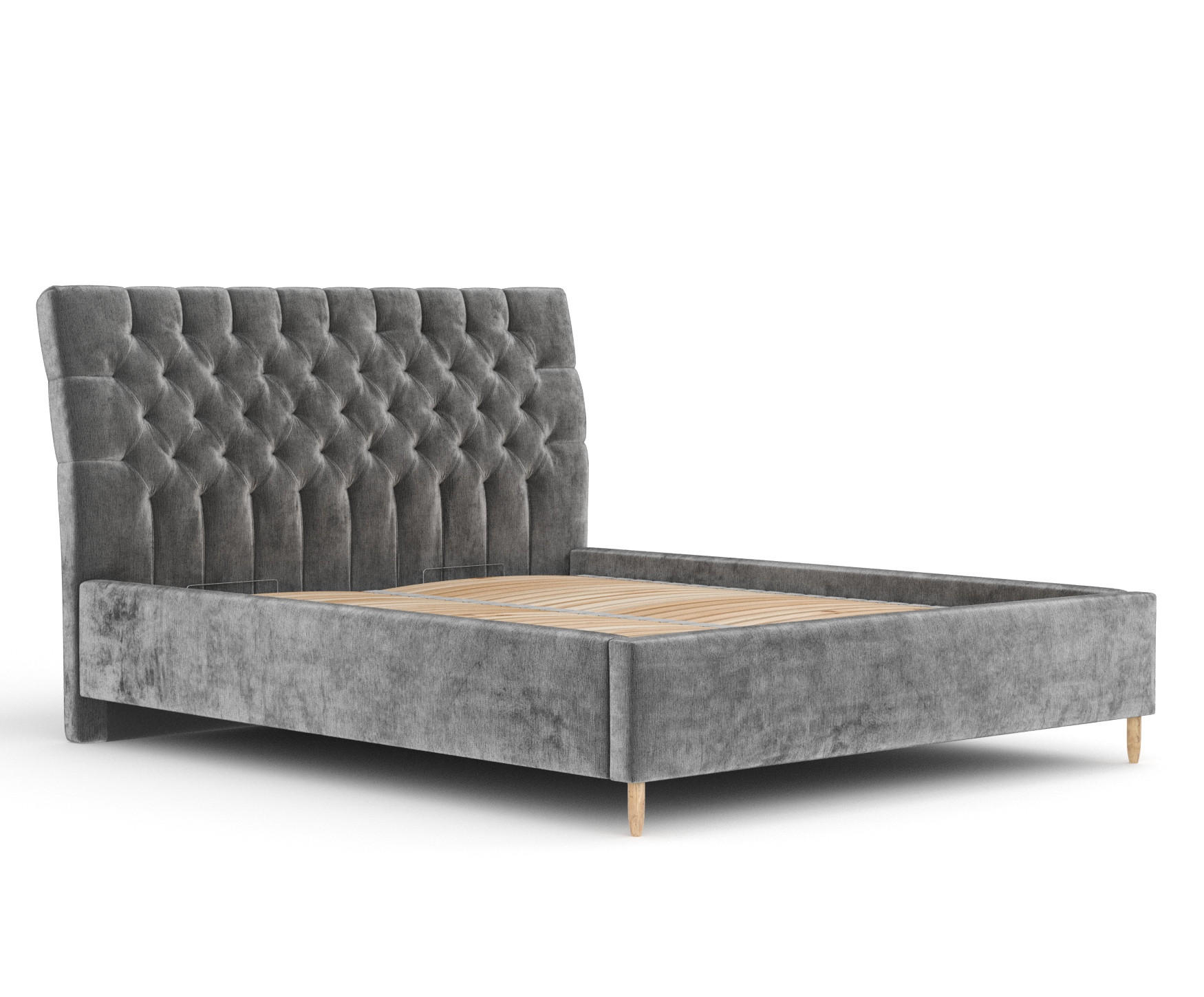 POLSTERBETT Vezzola Grau 120/200 cm im Chenille-Stoff - Naturfarben/Grau, Holz/Holzwerkstoff (120/200cm) - Maison de Reve
