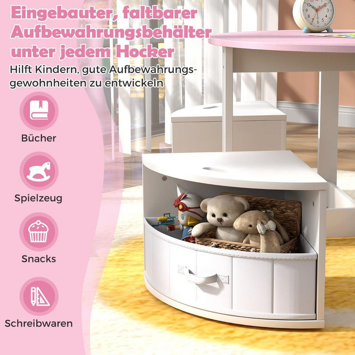 KINDERTISCHE mit Stühlen rosa(5-tlg) - Pink, Holzwerkstoff (79/51/79cm) - COSTWAY