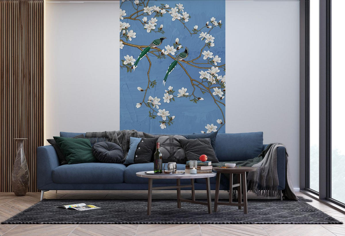 FOTOTAPETE Blütenzweige 270 x 150 cm - Blau, Papier (270/150cm) - Sanders & Sanders
