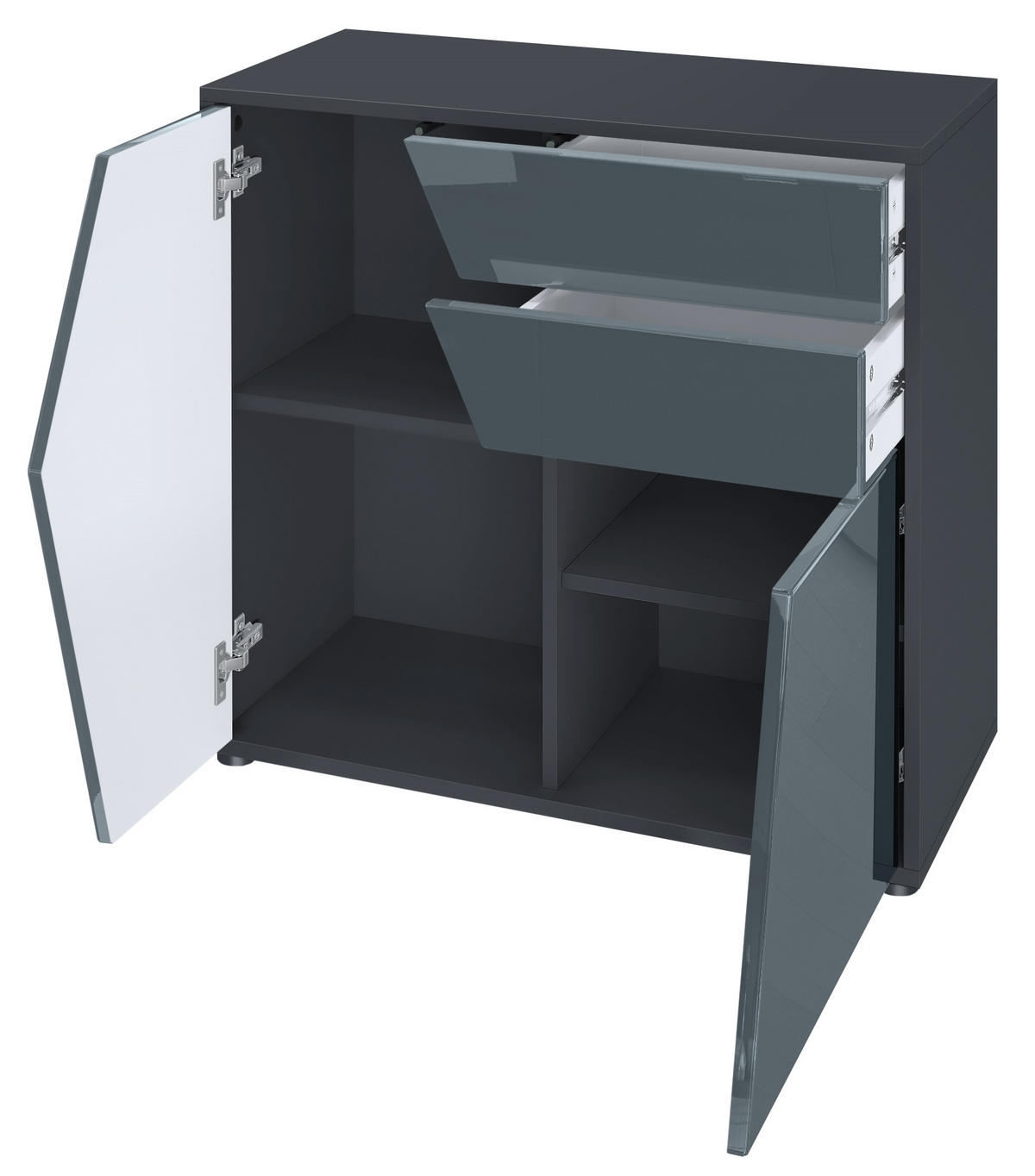 KOMMODE Benny Fronten in Grau Hochglanz - Grau, Holzwerkstoff (79/74/36cm) - Vladon