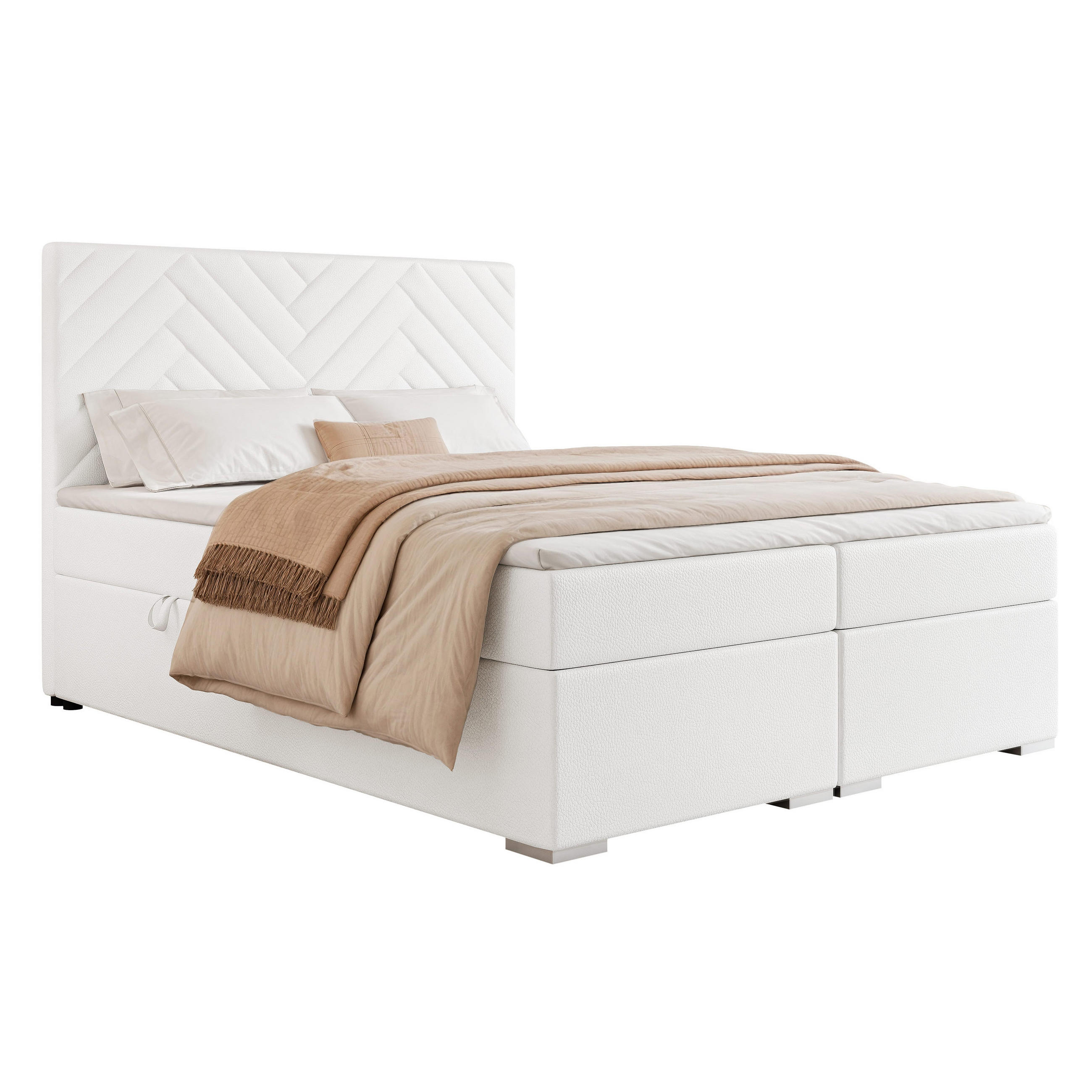 BOXBETT NEREA 200/200 cm mit Matratze und Topper, Weiß - Weiß, Textil (200/200cm) - Idohome