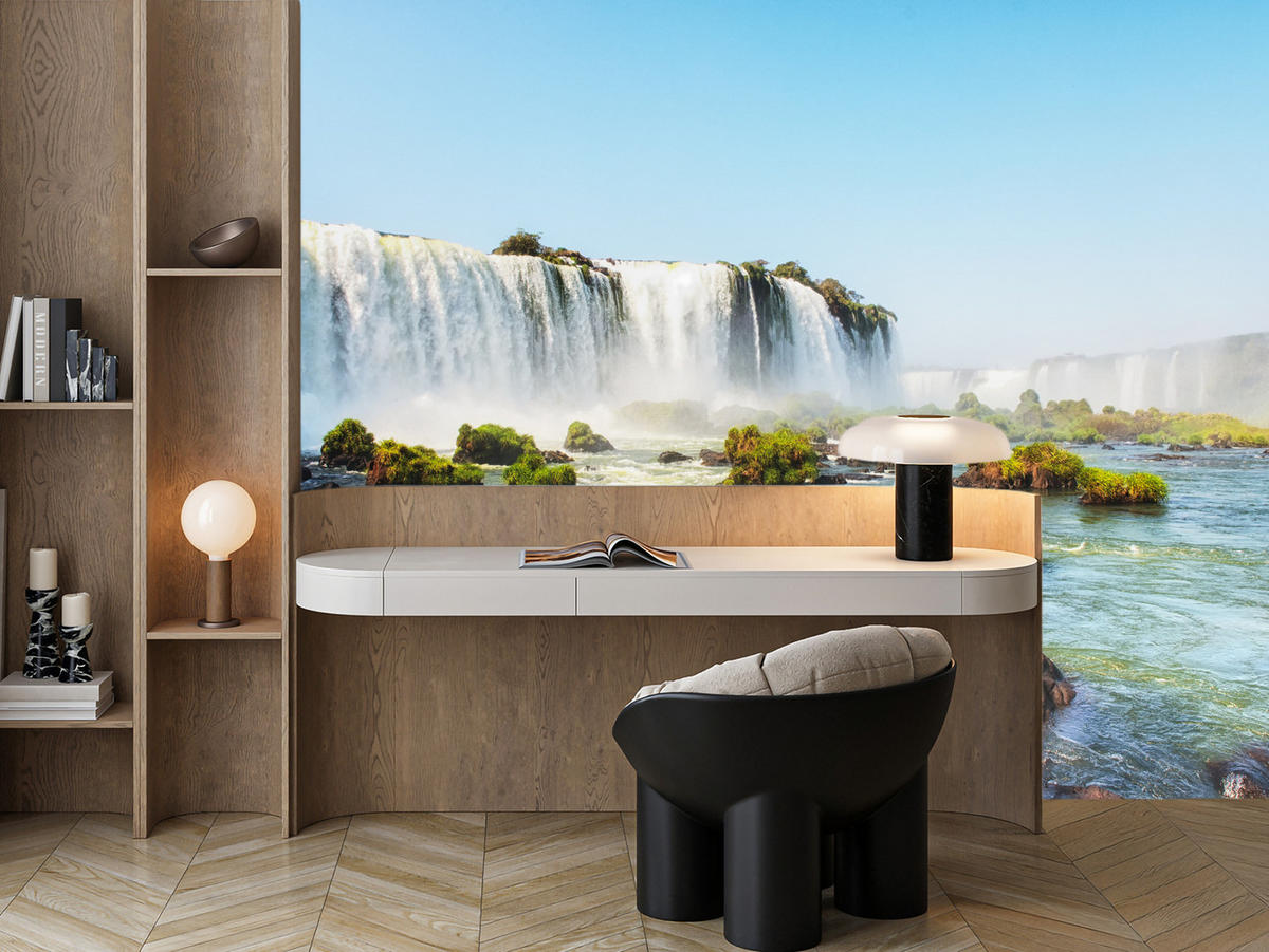 FOTOTAPETE für Schlafzimmer Wasserfall Felsen Natur Landschaft 200x140 - Beige/Orange, Papier (200/140cm) - Muralo