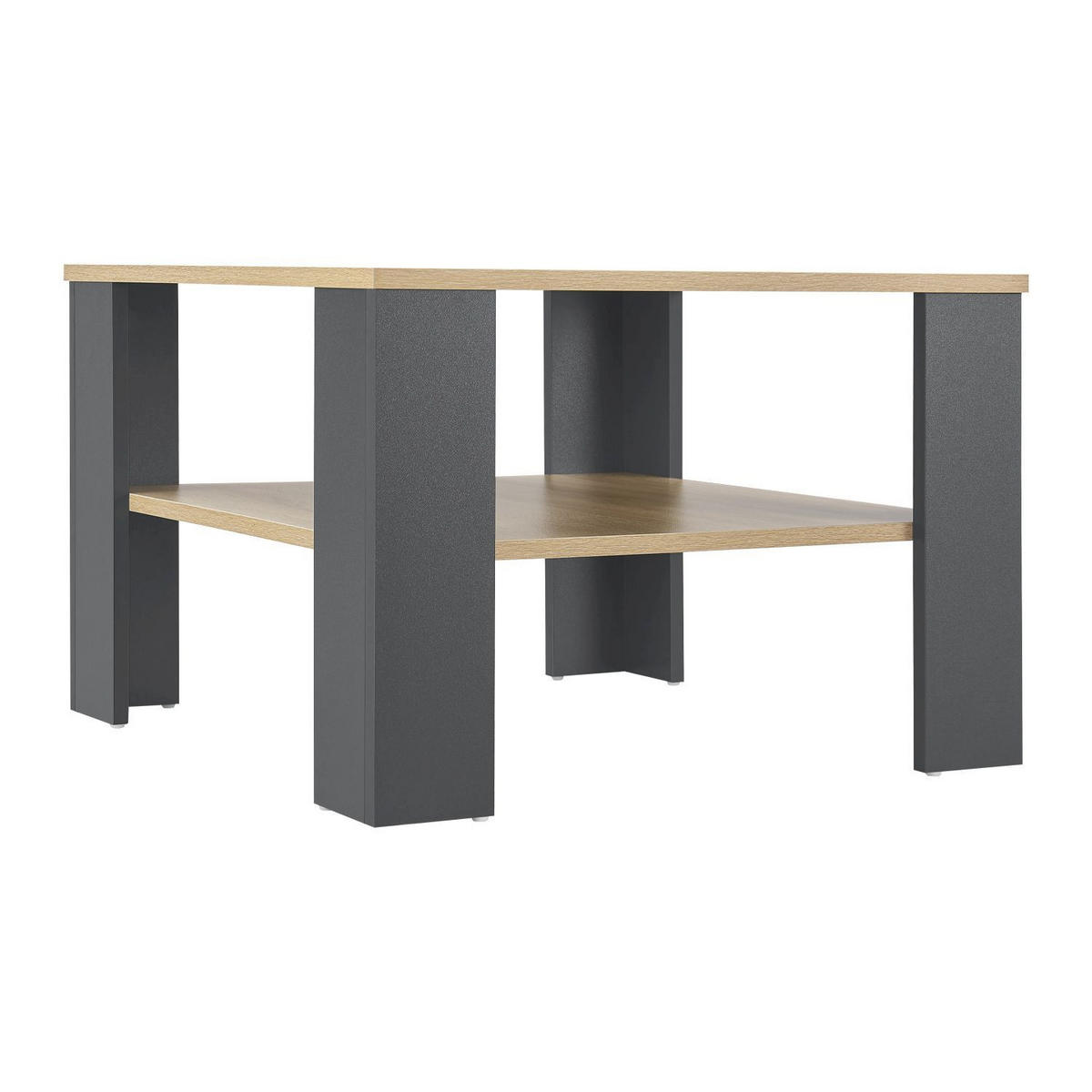 COUCHTISCH mit Ablage 60 x 60 x 40 cm Dunkelgrau / Holzoptik - Braun, Holz (60/60/40cm) - Juskys