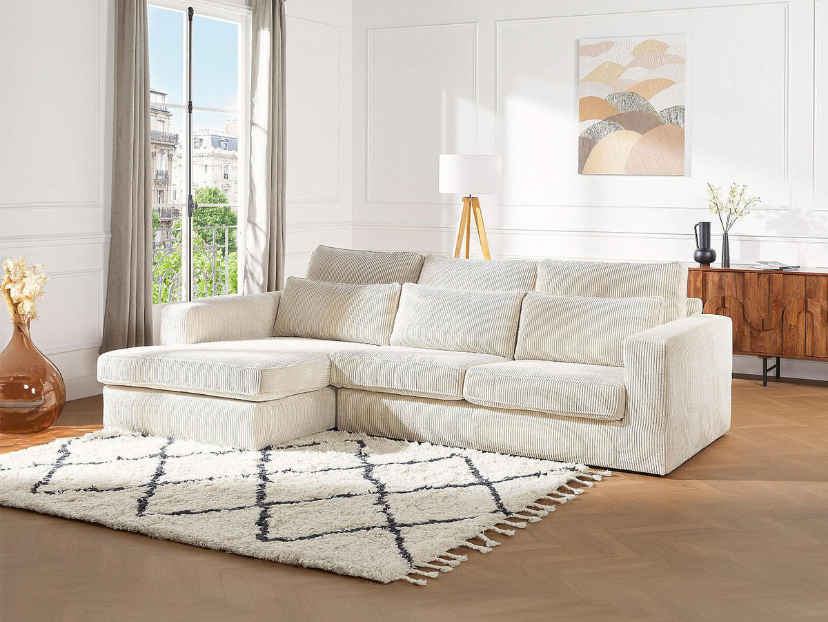 LINKES Ecksofa aus beigefarbenem Cord – MONDOVI - Beige, Textil (271/167cm) - Vente-Unique