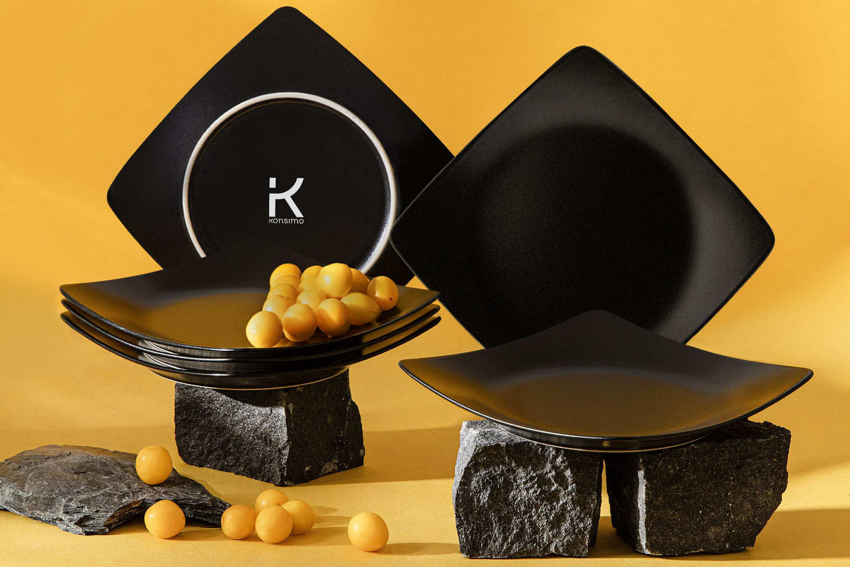 TELLERSET EPIRI Dessertteller 6 Personen 6-tlg - Schwarz, Keramik (21cm) - KONSIMO®