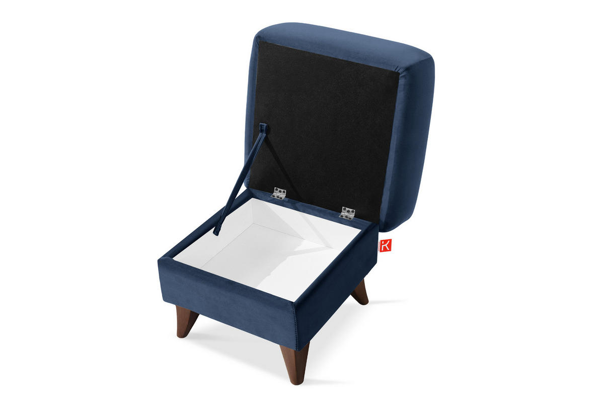HOCKER GUSTAVO Fußstütze, Velours, Dunkelblau - Dunkelblau, Holz/Holzwerkstoff (53/49/53cm) - KONSIMO®
