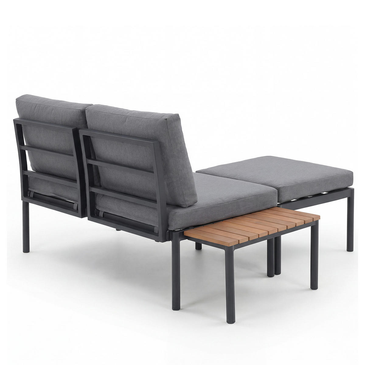 LOUNGESET - 3-teilig - Aluminium - Grau - Grau, Kunststoff/Textil - home24