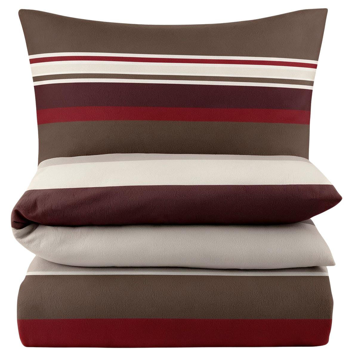 BIBER-BETTWÄSCHE 135x200 - Kuschelig warmer Flanell Bettbezug aus 100% Baumwolle für Herbst & Winter - Streifen Muster Rot - Rot, Textil (135/200cm) - Carpe Sonno
