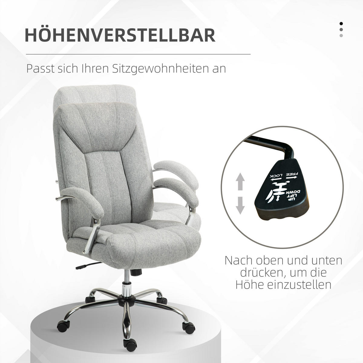 BÜROSTUHL mit Wippfunktion ergonomischer Schreibtischstuhl mit Armlehne - Hellgrau, Kunststoff (78/118/65cm) - Vinsetto