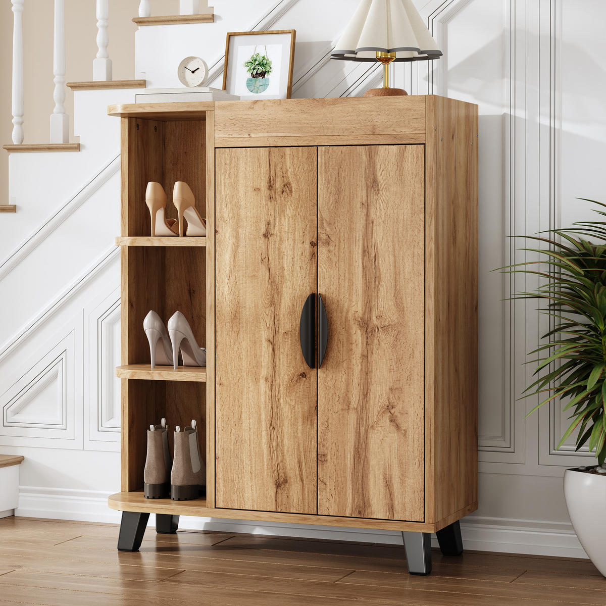 SCHUHSCHRANK schmal 2 Türen Holzoptik - Naturfarben, Holzwerkstoff (80/99/32cm) - Fortuna Lai