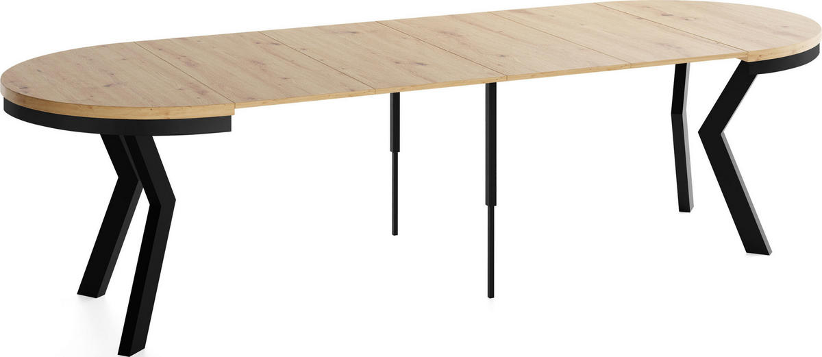 ESSTISCH Savio Neo rund ausziehbar verlängerbar XXL, Eiche Artisan Hellbraun 100-300/100/77 cm - Schwarz/Braun, Holz/Holzwerkstoff (100/300/77cm) - WFL GROUP
