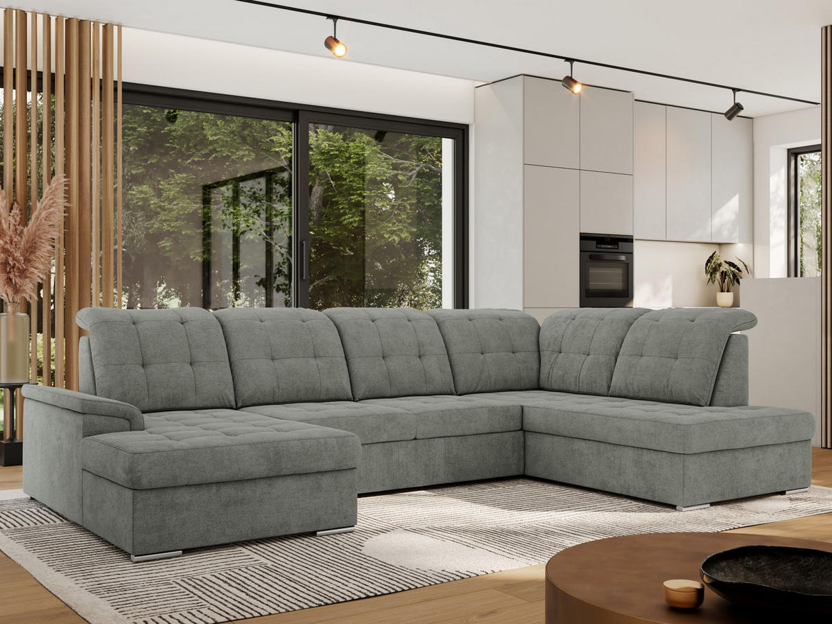 WOHNLANDSCHAFT MADRITO U - Grau Struktur - Rechts - Silberfarben/Grau, Textil/Metall (323/89/204cm) - MKS