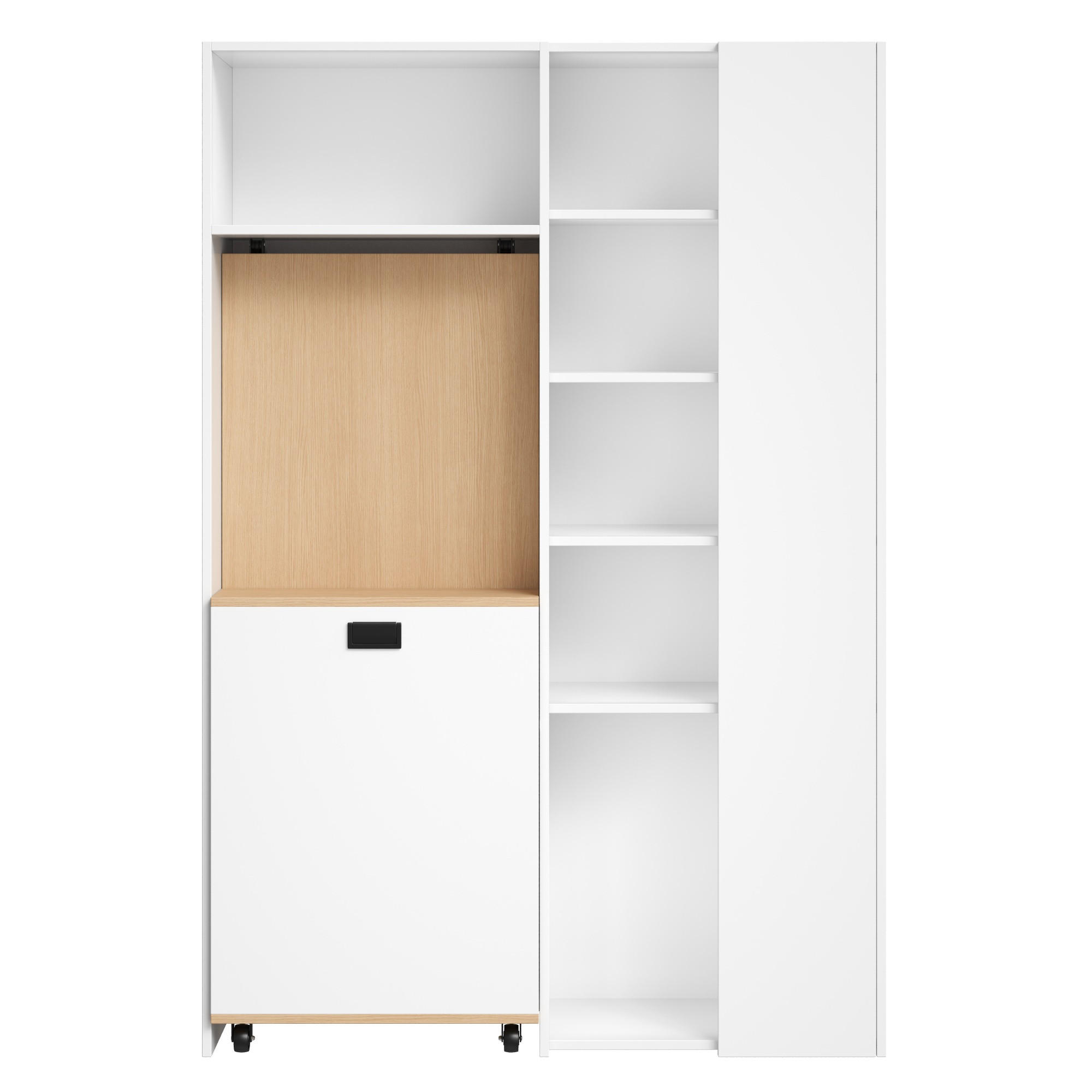 BÜROTISCH mit Regal und ausziehbarem Arbeitstisch – Weiß Holzoptik - Weiß, Holzwerkstoff/Metall (30.5/104.5/160cm) - Urban Meuble