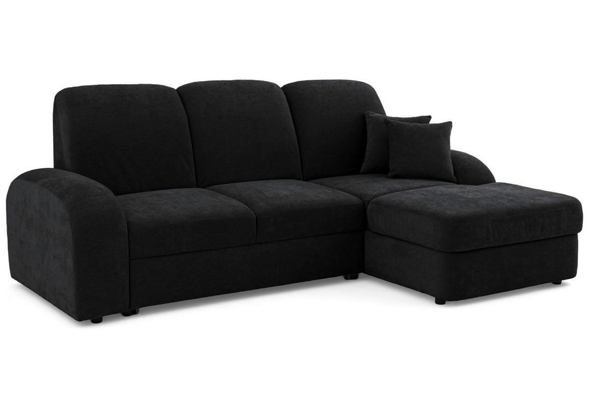 ECKSOFA VIBE S Rechts mit Schlaffunktion 130x202 Chenille Anthrazit - Anthrazit/Schwarz, Holz/Kunststoff (156/255cm) - Muffo
