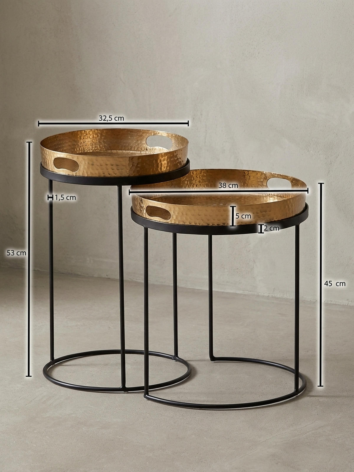 BEISTELLTISCH Aluminium Stahl Hammerstruktur Abnehmbare Platte NERA, Gold 38x38x45 cm - Goldfarben/Schwarz, Metall (38/38/45cm) - KADIMA DESIGN