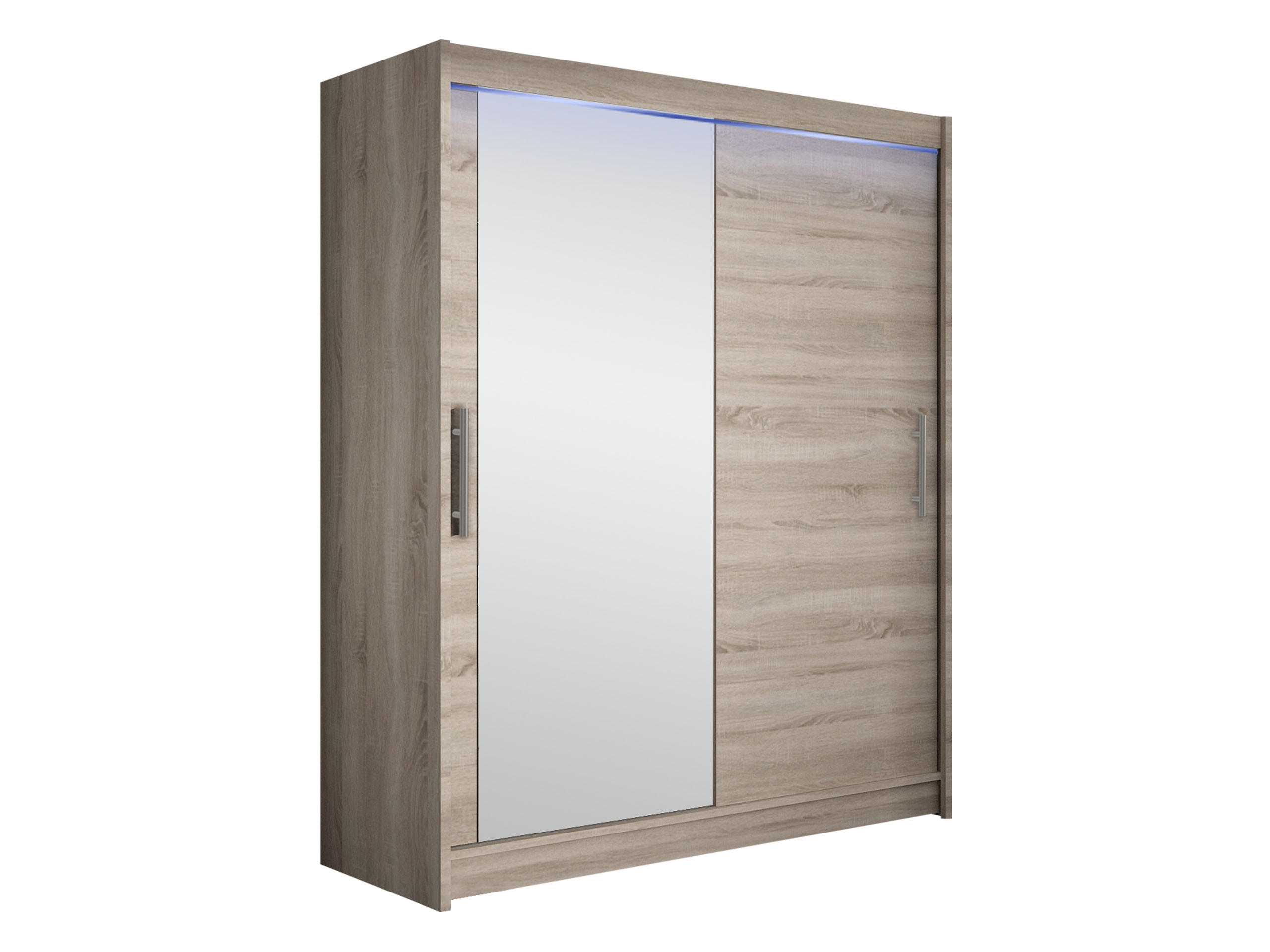 SCHWEBETÜRENSCHRANK Westa VI, mit RGB LED Beleuchtung - Silberfarben/Trüffeleichefarben, Holzwerkstoff/Metall (150/200/58cm) - MIRJAN24