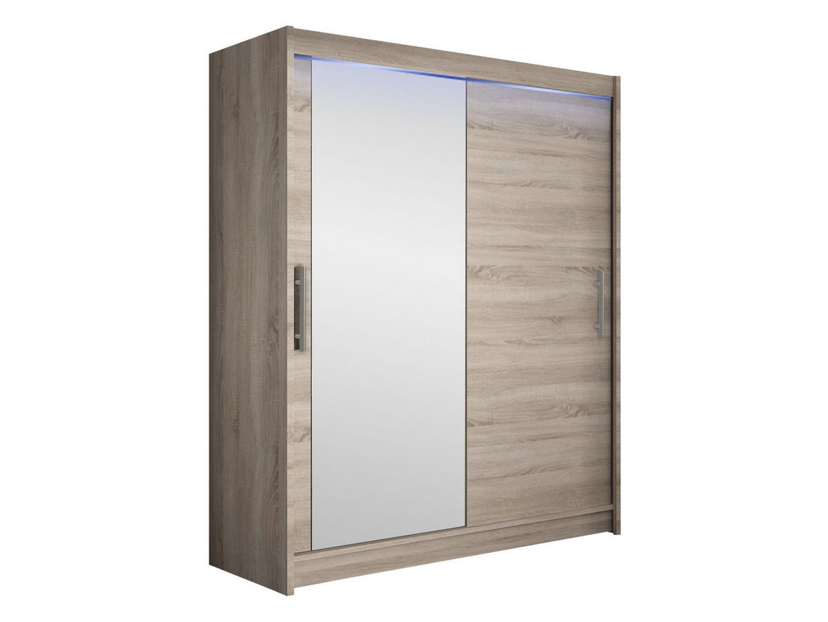 SCHWEBETÜRENSCHRANK Westa VI, mit RGB LED Beleuchtung - Silberfarben/Trüffeleichefarben, Holzwerkstoff/Metall (150/200/58cm) - MIRJAN24