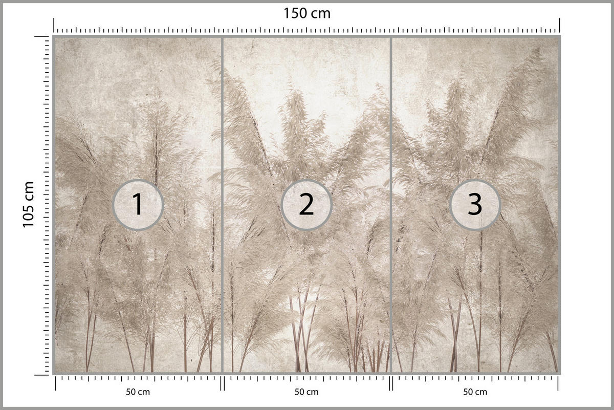 FOTOTAPETA Pre Spálňu Tráva Pampasová Vintage Béžová Boho 150 x 105 cm - hnedá/béžová, papier (150/105cm) - Muralo