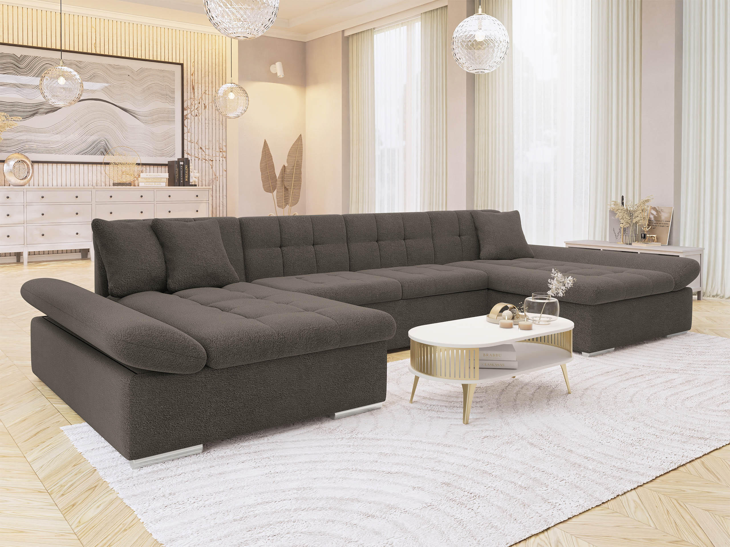 WOHNLANDSCHAFTEN Alia - Hellbraun, Holz/Textil (360/75/160cm) - MIRJAN24