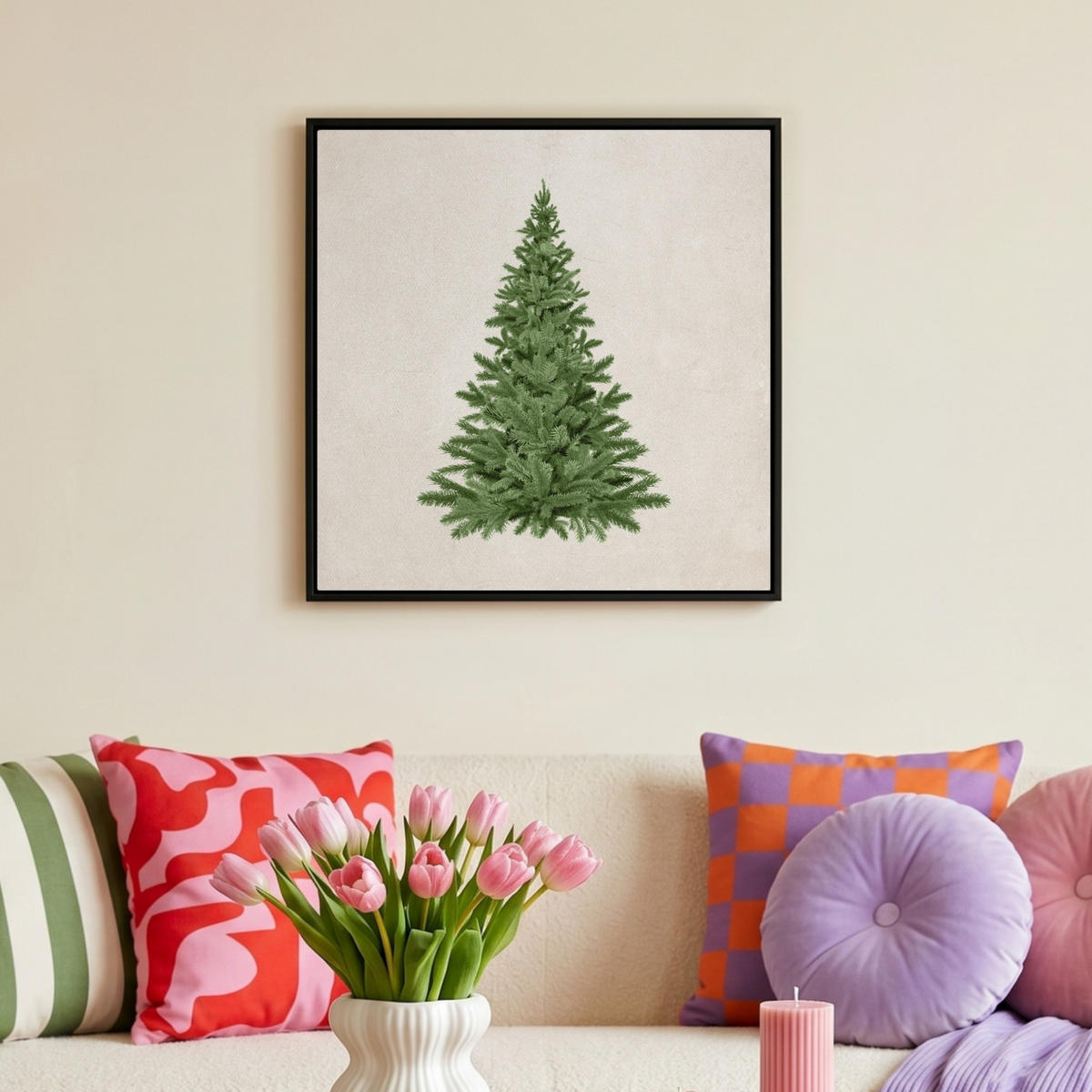 LEINWAND Bilder mit Rahmen - Weihnachtsbaum - Grün - Weihnachten - Feiertage - 50x50 - Olivgrün, Textil (50/50cm) - MuchoWow