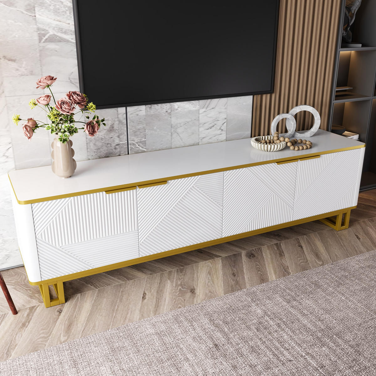 TV-SCHRANK Lowboard 160x37x48 cm 4 Türen - Weiß, Holz (160/48/37.5cm) - Fortuna Lai