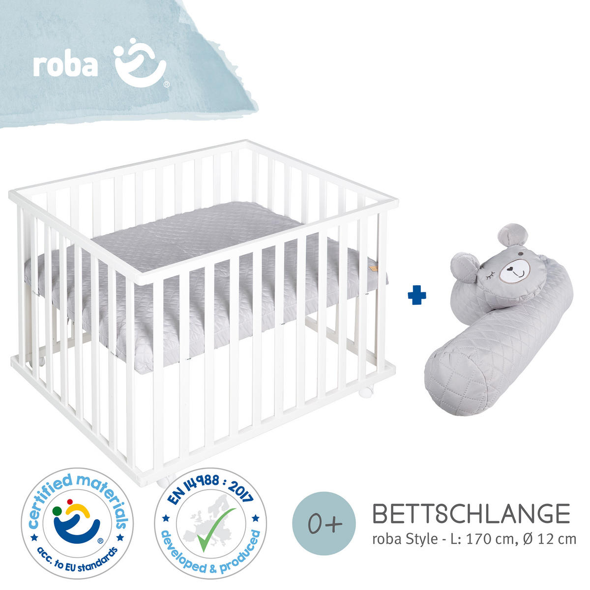 LAUFGITTER inkl. Bettschlange, roba Style grau - Multicolor/Weiß, Holzwerkstoff (72.5/72/98cm) - Roba