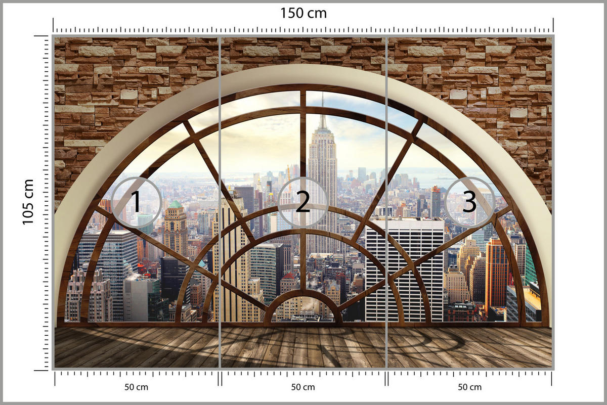 FOTOTAPETE für Wohnzimmer New York Fensterblick Panorama Stadt 150x105 - Beige/Braun, Papier (150/105cm) - Muralo