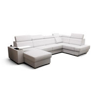 WOHNLANDSCHAFT KONGO RBN20, Eckcouch in U-Form mit Schlaffunktion, Farbe: Weiß, Kunstleder, Ottomane Links - Weiß, Textil (340/103/200cm) - O-Sofa