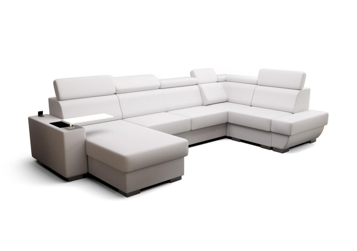 WOHNLANDSCHAFT KONGO RBN20, Eckcouch in U-Form mit Schlaffunktion, Farbe: Weiß, Kunstleder, Ottomane Links - Weiß, Textil (340/103/200cm) - O-Sofa