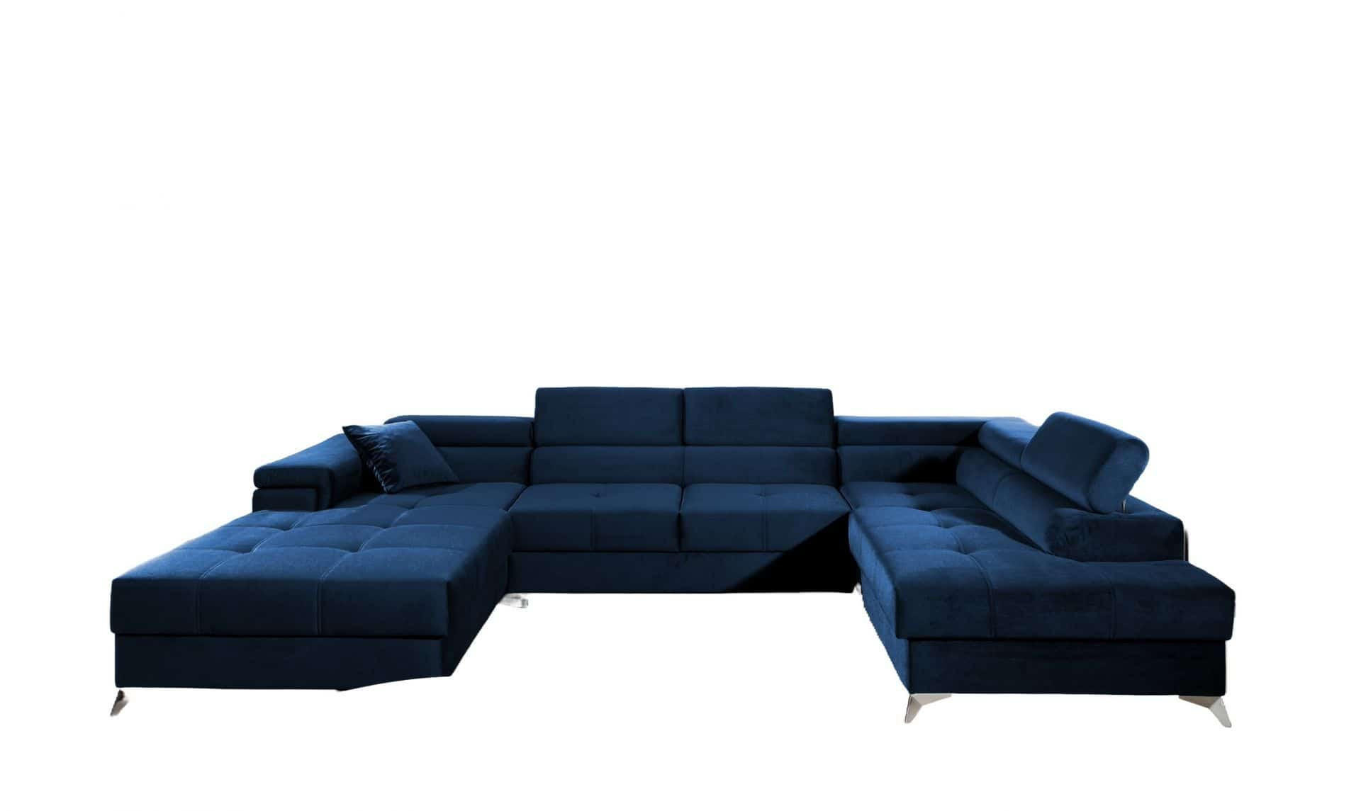 WOHNLANDSCHAFT mit Schlaffunktion und Bettkasten, Kronos-Stoff - Chromfarben/Dunkelblau, Textil/Metall (202/90/345cm) - Eltap