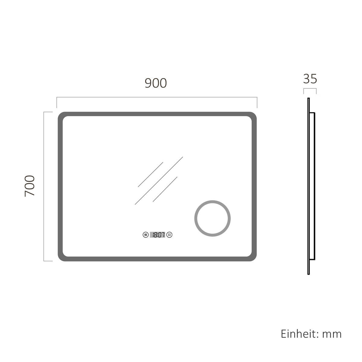 OGLINDA de baie cu LED-uri 90/70 cm - transparent, sticlă (90/70/3.5cm) - EMKE